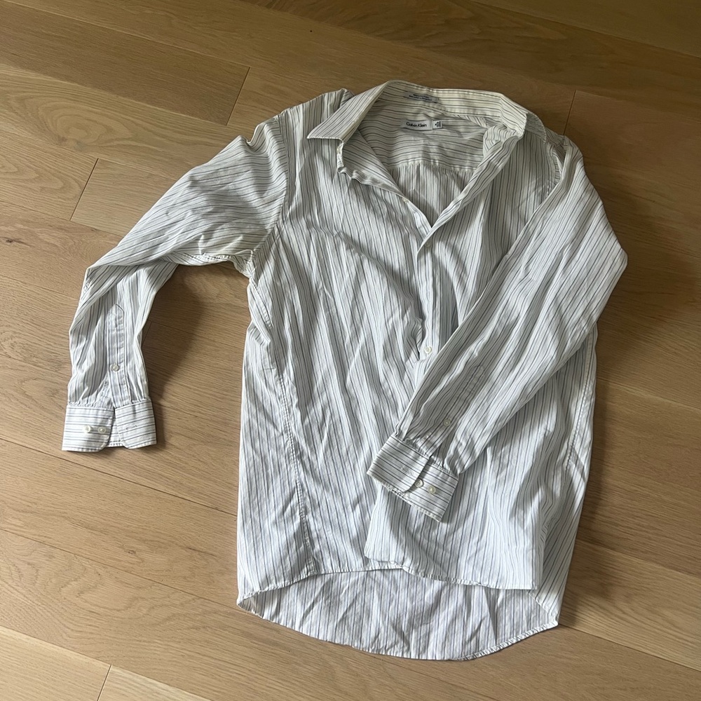 Calvin Klein Men's White Striped Dress Shirt